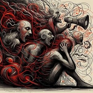 Abstract Expressionist Art Print with Red and Black Accents